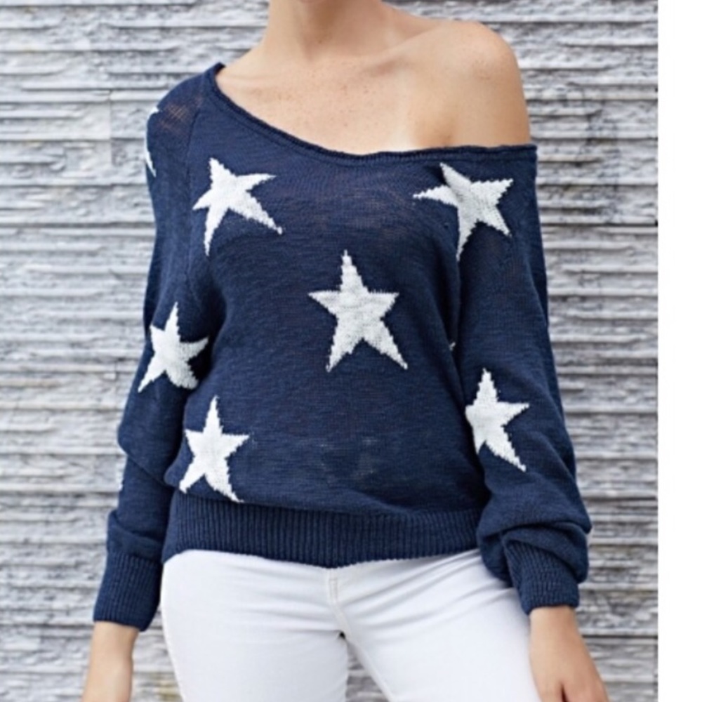 Navy Blue with White Stars Knit Long Sleeve